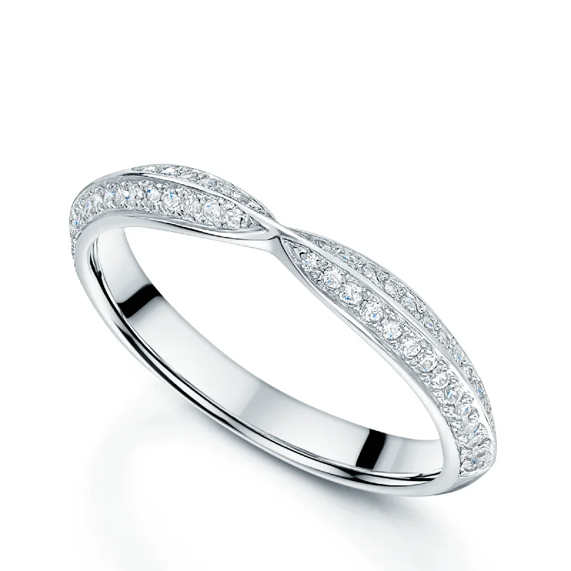 elegant diamond engagement rings-Platinum Diamond Set Double Row Shaped Wedding Ring