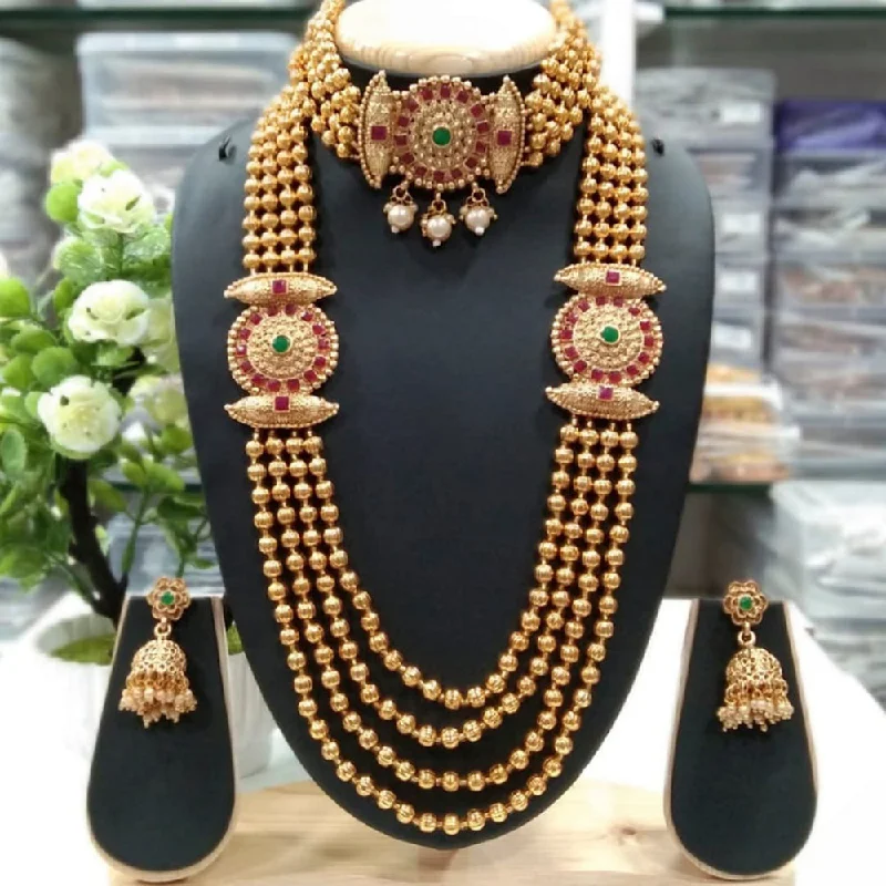 women's luxury crystal necklaces-Manisha Jewellery Gold Plated Double Necklace Set