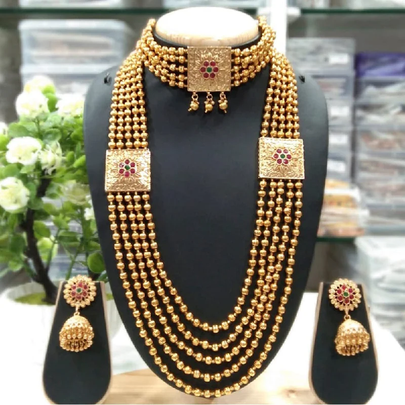 women's designer statement necklaces-Manisha Jewellery Gold Plated Double Necklace Set