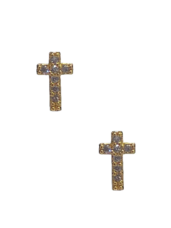 women's gemstone stud earrings-Cross Stud - Gold