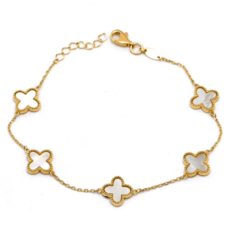 women's crystal-studded bracelets-Real Gold 5 Clover Pearl White Bracelet - Model GZJVN1656 BR1768