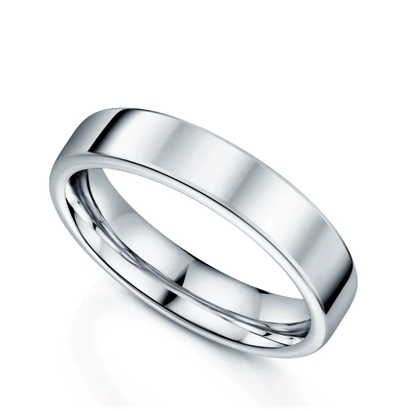 bridal rings with engagement stones-Platinum Rounded Flat Gents Wedding Ring