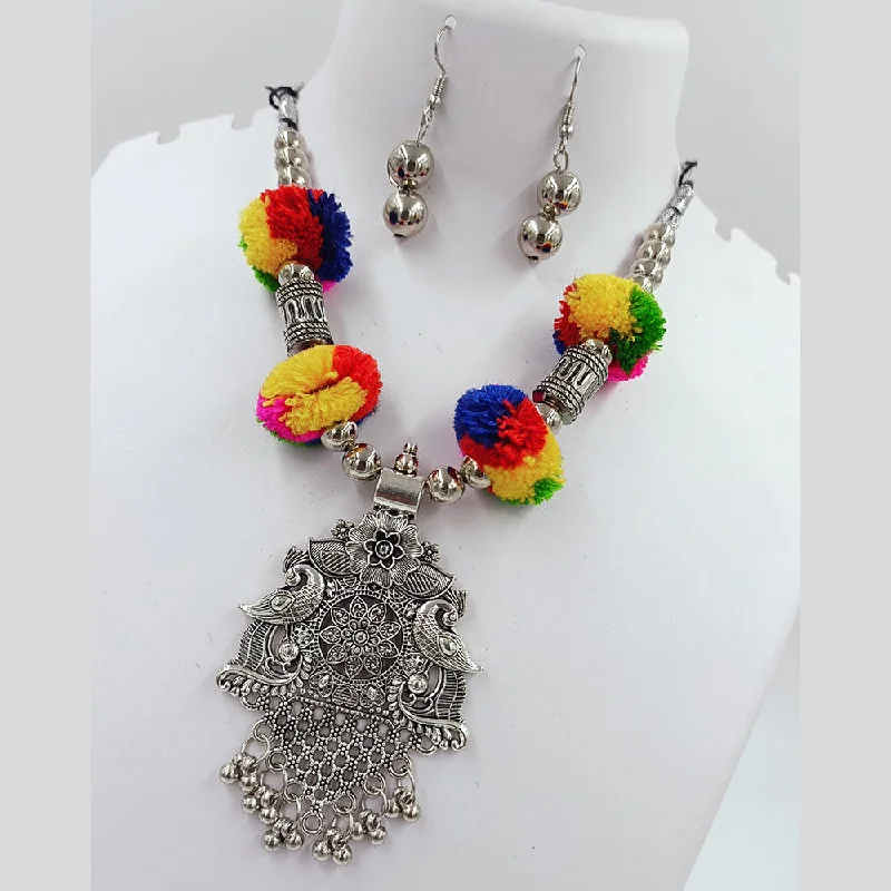 women's ruby necklaces-Kavita Art Oxidised Plated Navratri Special Pom Pom Necklace Set