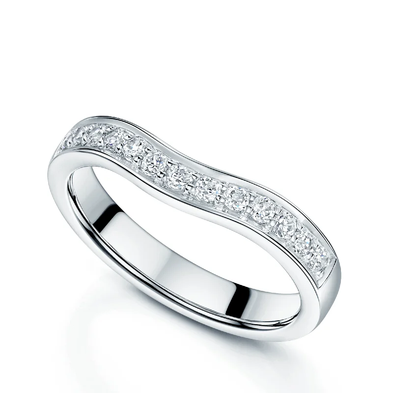 engagement rings with diamonds-Platinum Diamond Set Shaped Wedding Ring