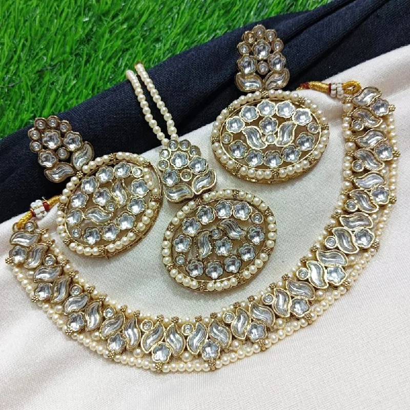 women's bridal necklaces-Manisha Jewellery Gold Plated Kundan Necklace Set