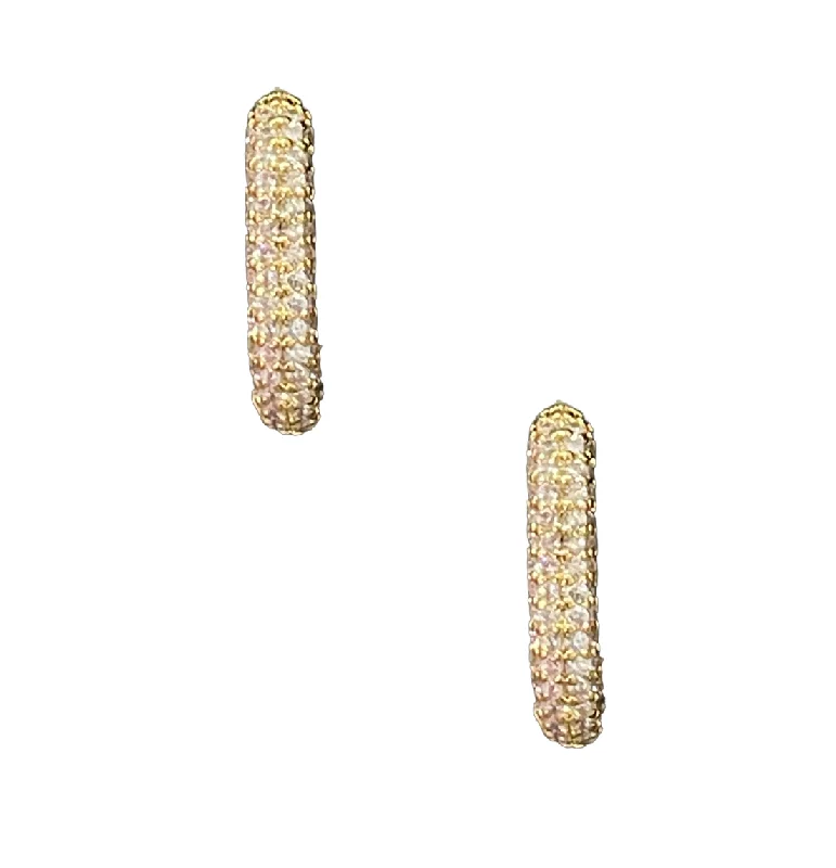 women's geometric earrings-Classic Pave Rectangle Huggies - Gold