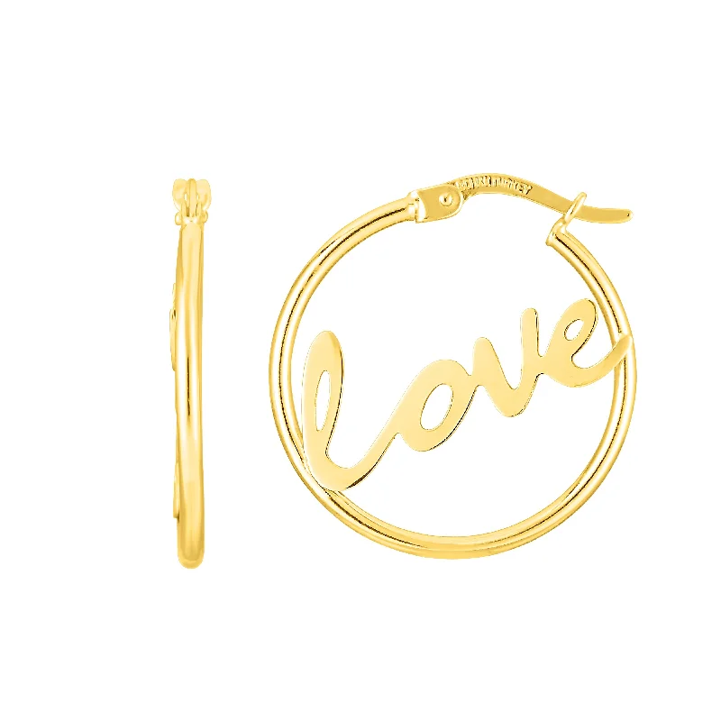 women's ethnic earrings-14K Gold Love Hoop