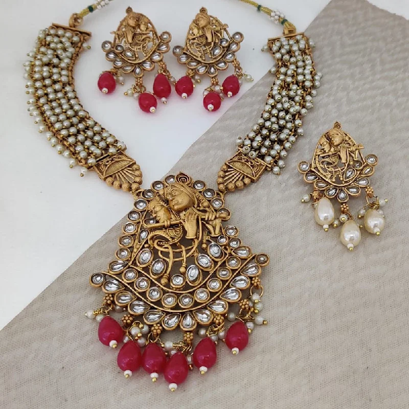 women's eco-friendly necklaces-Rani Sati Jewels Gold Plated Kundan Necklace Set