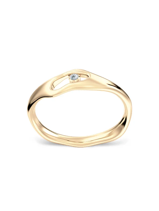 women's personalized rings-Liquid N°6 18K Gold Ring w. Diamond