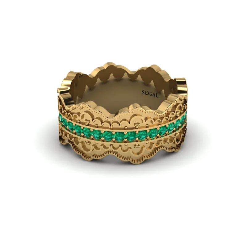 wedding rings with engagement stone-Emerald Regal Eternity Openwork Wedding Ring - Dayana No. 4