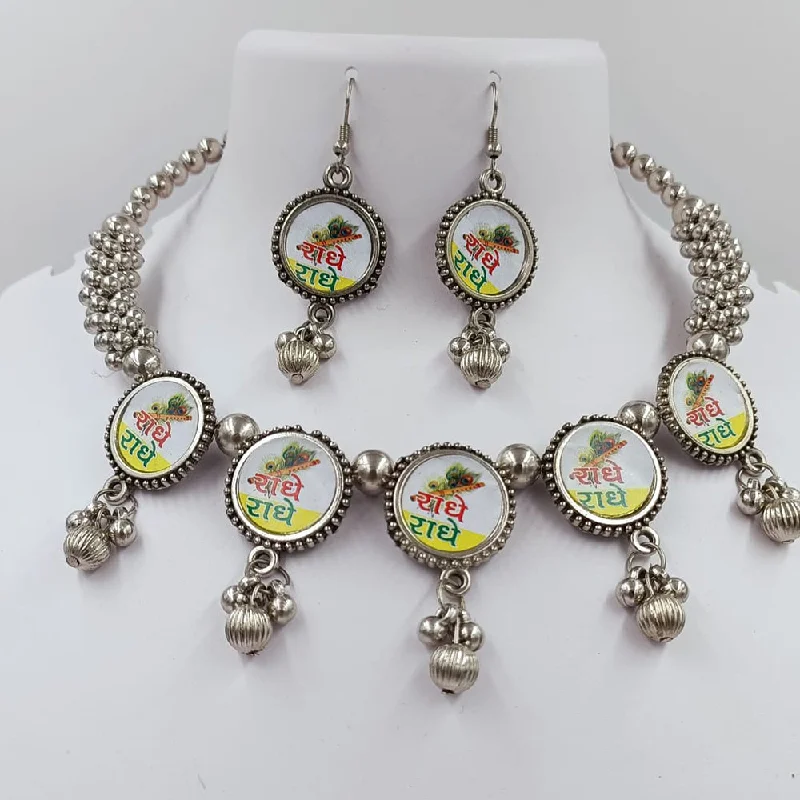 women's long necklaces-Kavita Art Oxidised Plated Radhe-Radhe Style Necklace Set