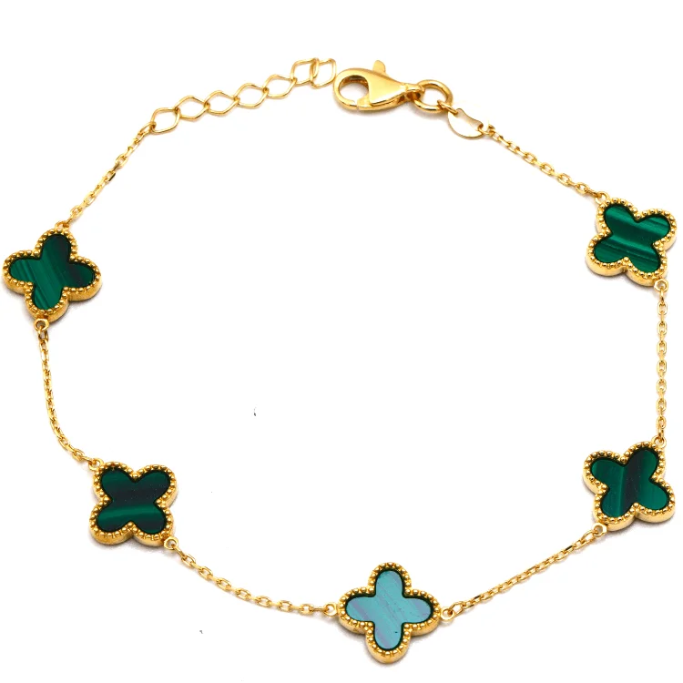 women's romantic bracelets-Real Gold 5 Clover Green Bracelet - Model GZJVN1962 BR1767