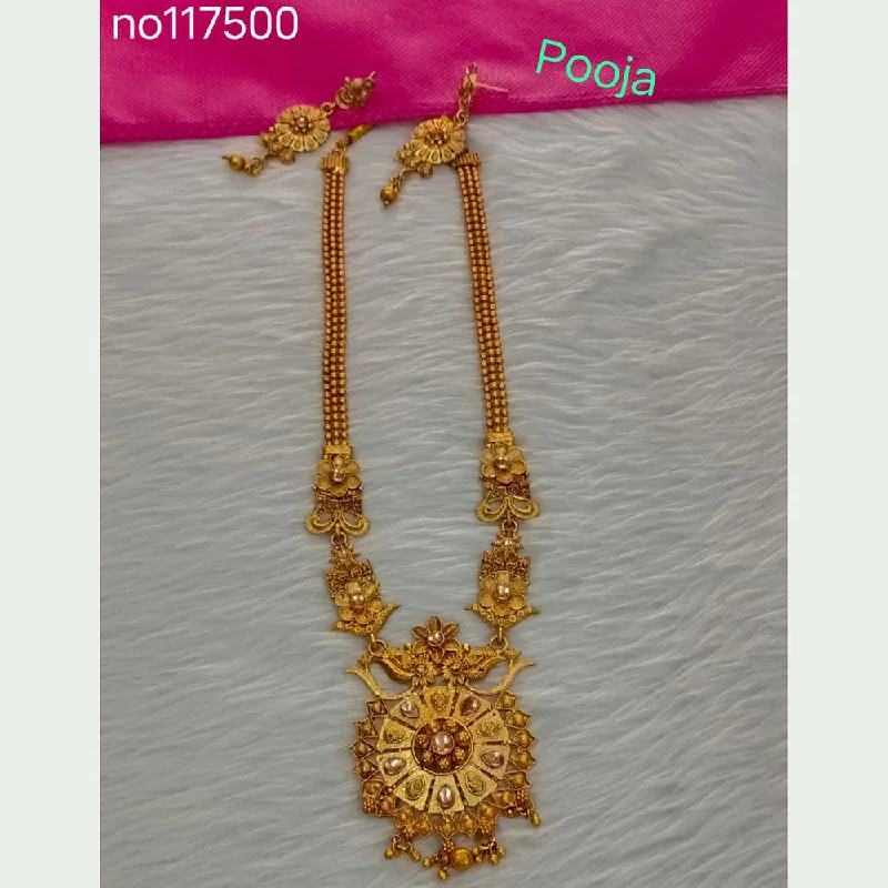 women's statement chain necklaces-Pooja Bangles Gold Plated Crystal Stone Long Necklace Set