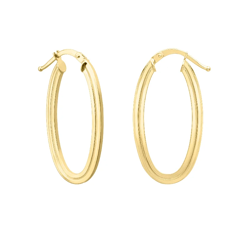 women's pearl drop earrings-14K Gold Oval Concentric Hoops