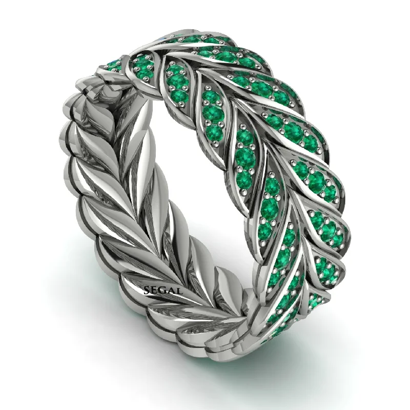 emerald cut engagement rings-Emerald Eternity Leaf Gold Wedding Ring - Kara No. 6