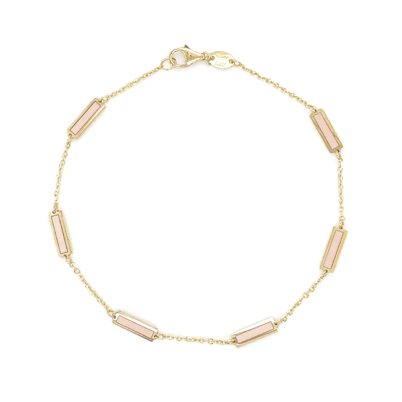 women's luxury gold bangles-14k Gold & Light Pink Bar Station Bracelet