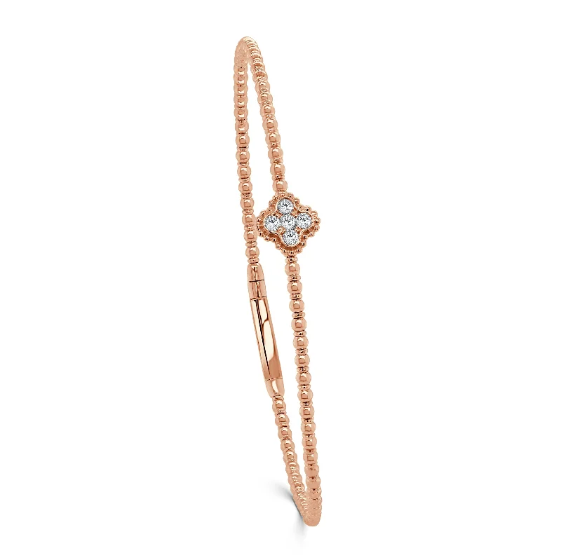 women's opal bracelets-14K Gold & Diamond Clover Flexible Bangle