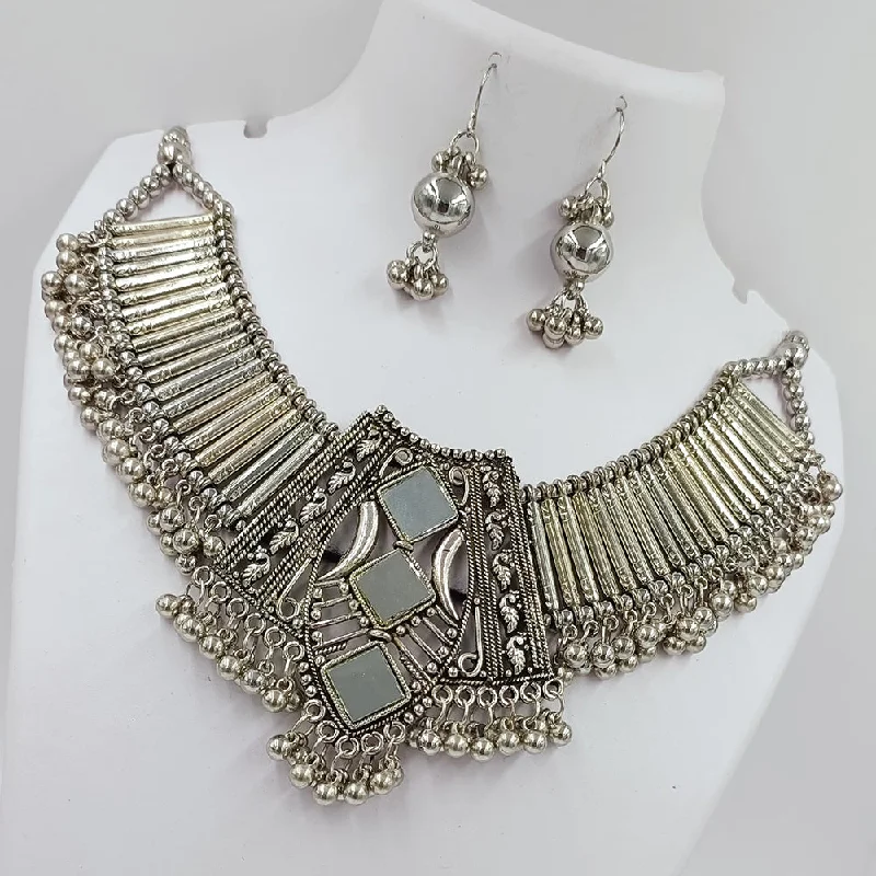 women's timeless necklaces-Kavita Art Oxidised Plated Mirror Necklace Set