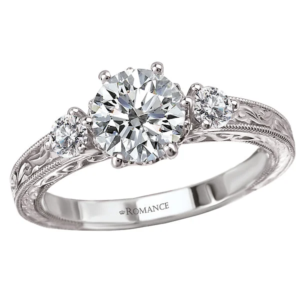 classic engagement rings-14K White Gold Semi-Mount Romance Collection Wedding Ring.