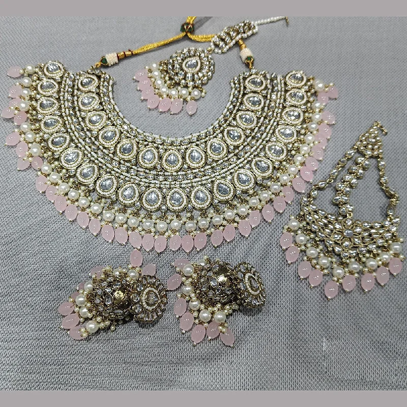 women's trendy necklaces-Rani Sati Jewels Gold Plated Kundan And Pearl Necklace Set