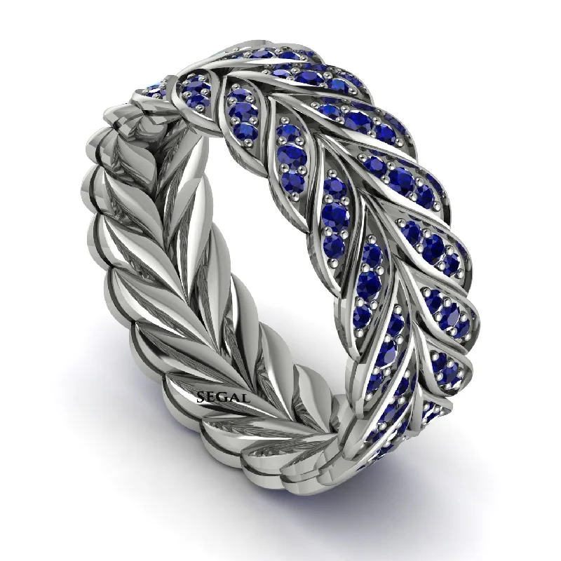 custom engagement rings-Sapphire Eternity Leaf Gold Wedding Ring - Kara No. 15