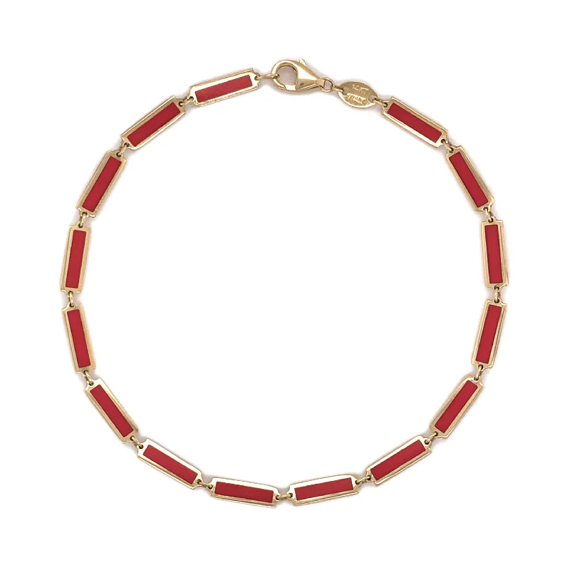 women's leather bracelets-14k Gold & Coral Bar Bracelet