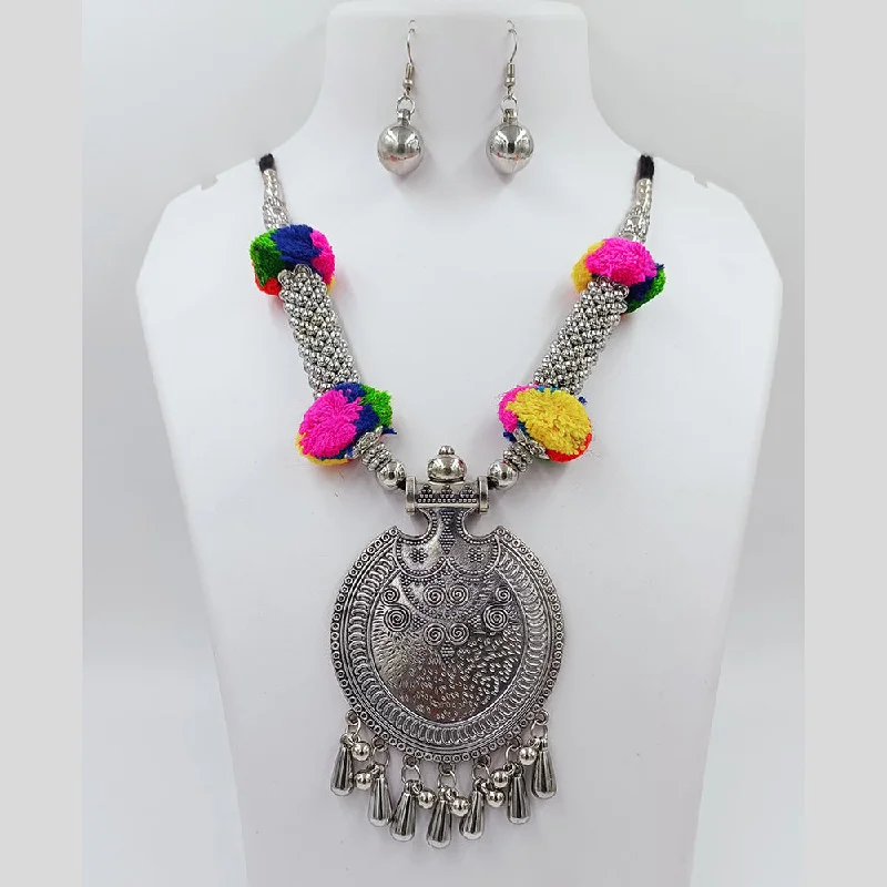 women's pearl necklaces-Kavita Art Oxidised Plated Navratri Special Pom Pom Necklace Set