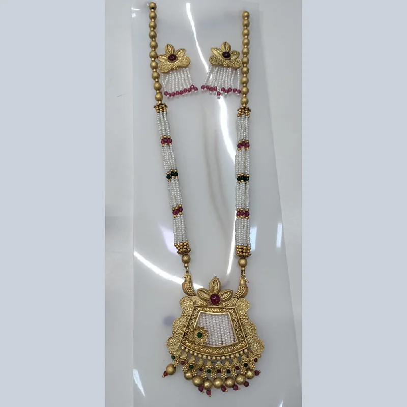 women's high-fashion necklaces-Manisha Jewellery Gold Plated Pota Stone Long Necklace Set