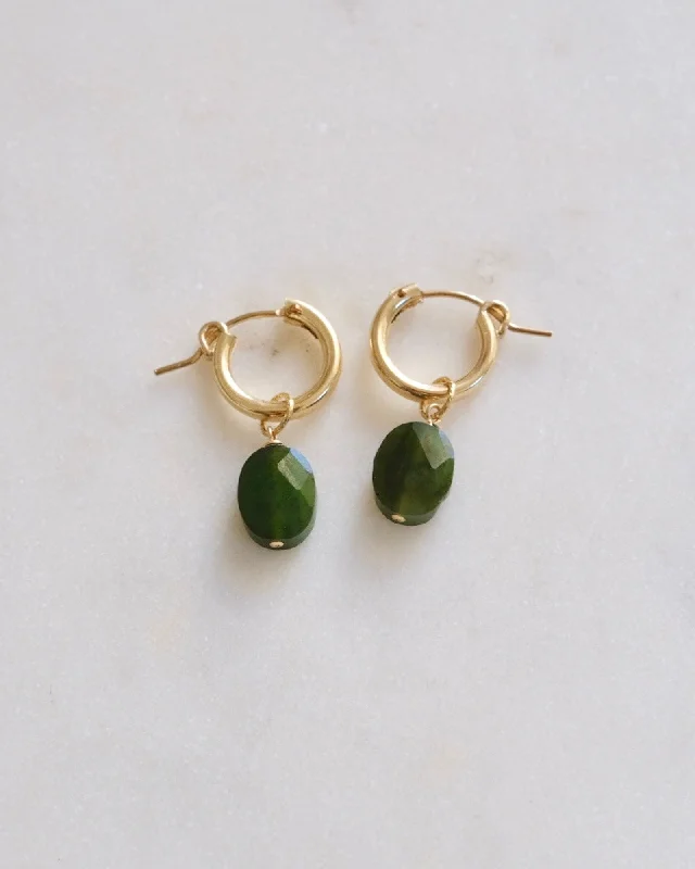 women's silver earrings-Jade Huggie Hoops