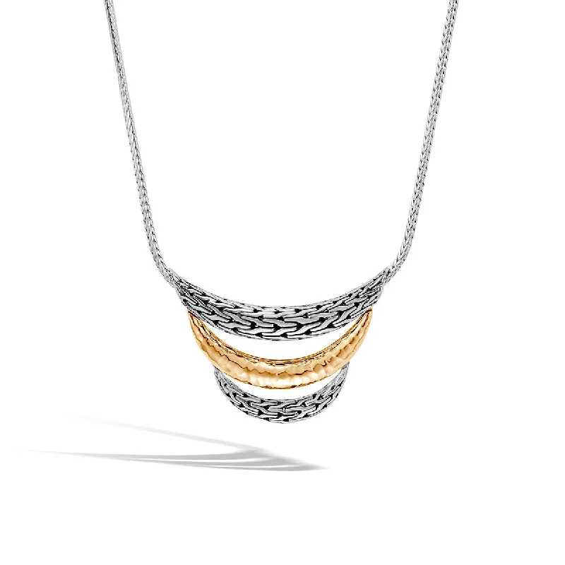 women's minimalist gold necklaces-Classic Chain Arch Hammered 18K Gold and Silver Small Bib Necklace