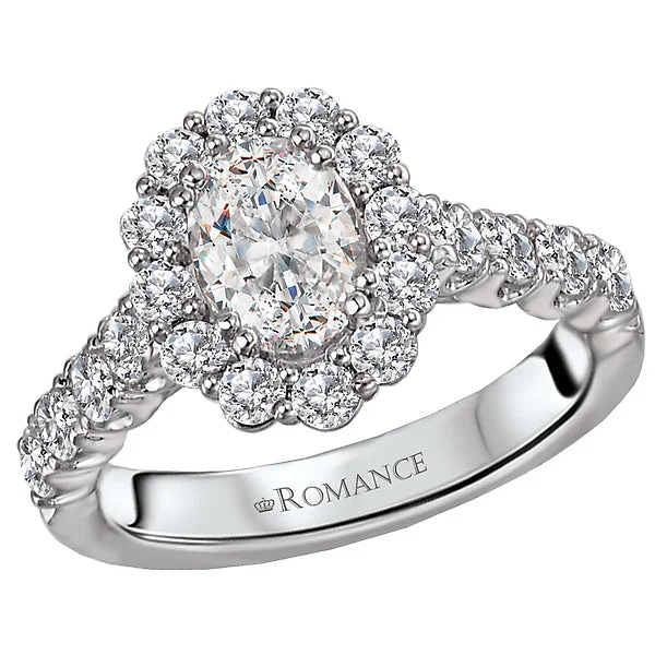 engagement rings with round diamonds-14K White Gold Halo Semi-Mount Romance Collection Wedding Ring.