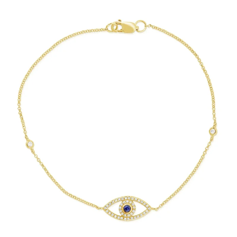 women's sustainable bracelets-14k Gold Sapphire & Diamond Evil Eye Bracelet