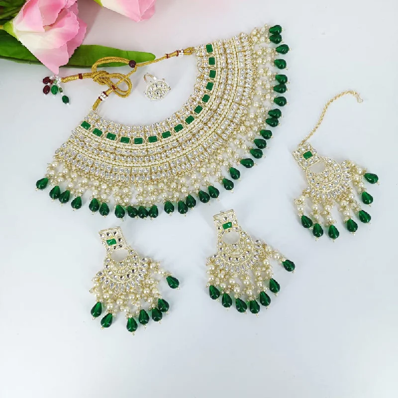 women's anniversary necklaces-Lucentarts Jewellery Gold Plated Kundan And Beads Necklace Set