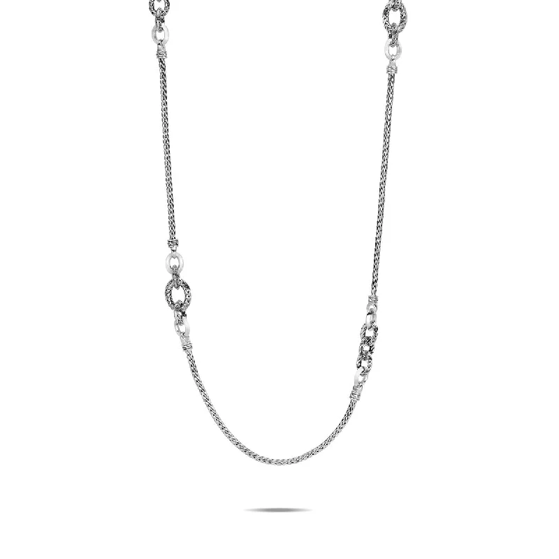 women's dainty necklaces-Classic Chain Silver Knife Edge Mini Chain Sautoir Necklace