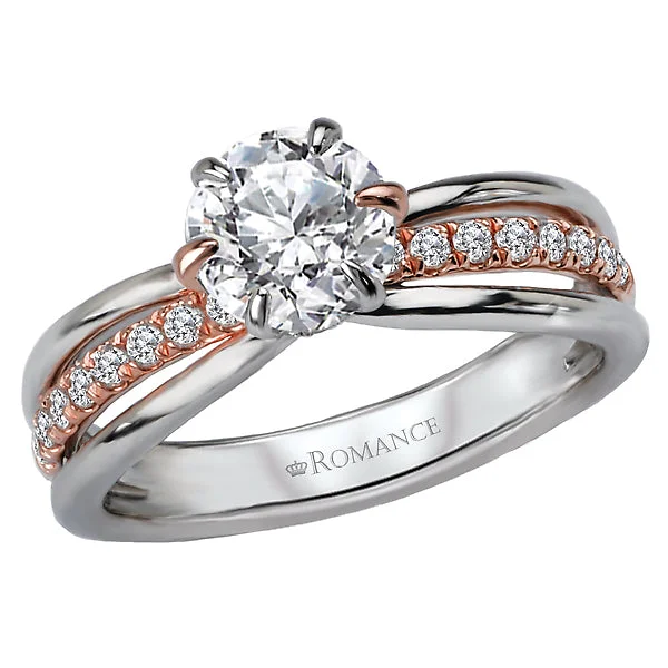 unique diamond engagement rings-14K Two Tone White / Rose Gold Semi-Mount Romance Collection Wedding Ring.