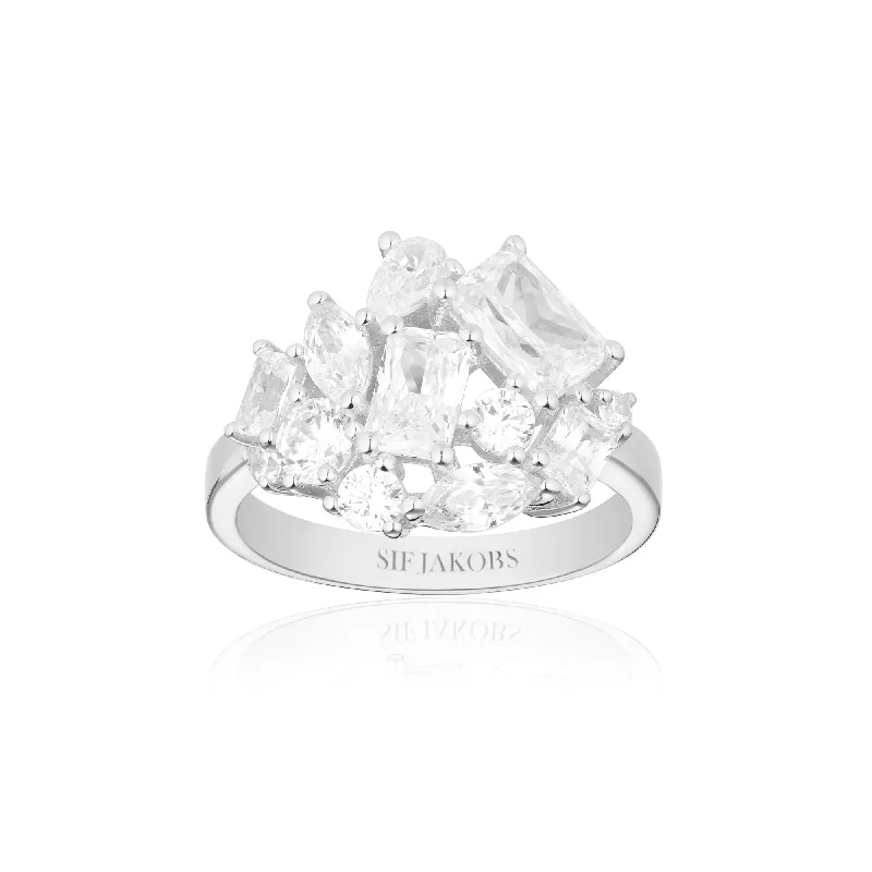 women's two-tone rings-Ivrea Grande Silver Ring w. Zirconias