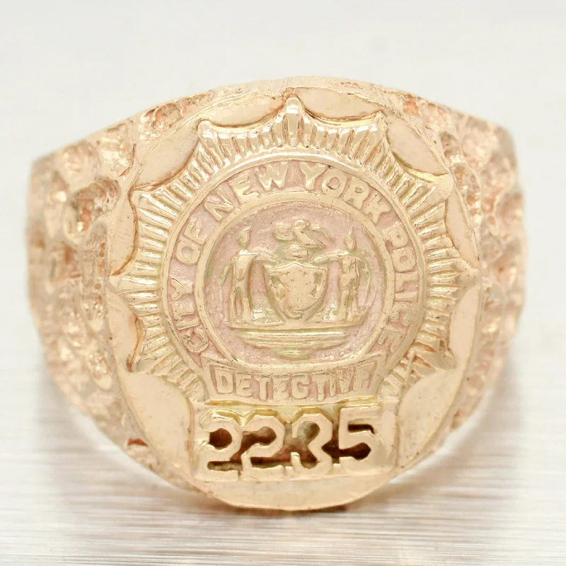 women's silver rings-NYPD New York Police Dept Gold Mens Ring - 14k Yellow Gold Detective Signet Ring