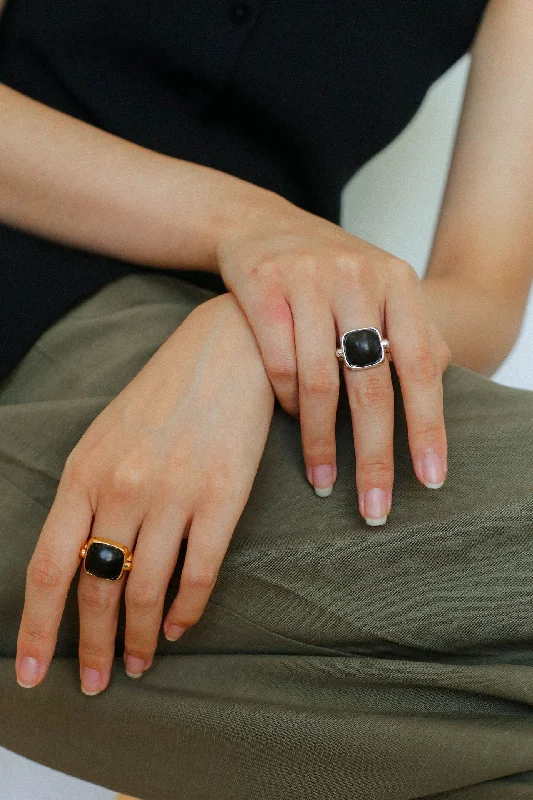 women's custom diamond rings-Square Open Black Ebony Wood Ring