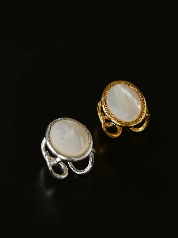 women's oversized gemstone rings-Oval White Mother-of-Pearl Twist Open Ring