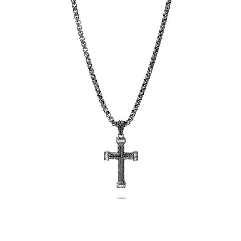 women's personalized necklaces-Classic Chain Silver Diamond Pave Cross Pendant Necklace