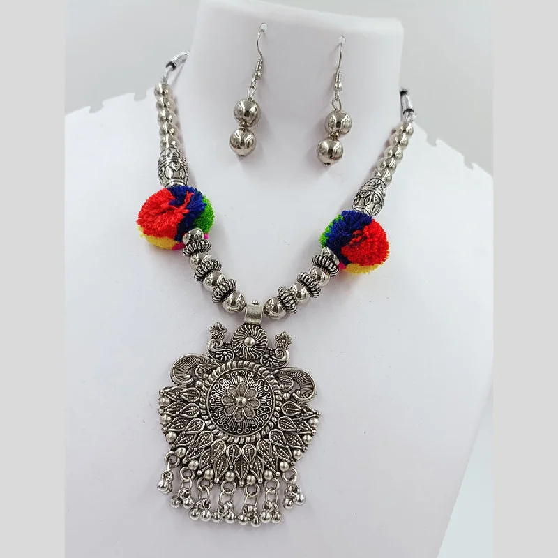 women's amethyst necklaces-Kavita Art Oxidised Plated Navratri Special Pom Pom Necklace Set