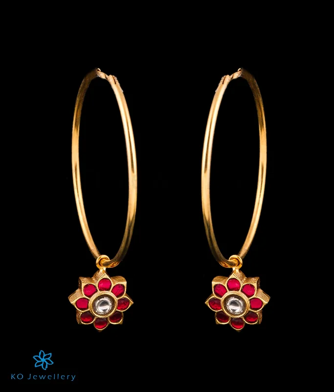 women's celestial earrings-The Phoolmati Silver Kundan Hoops