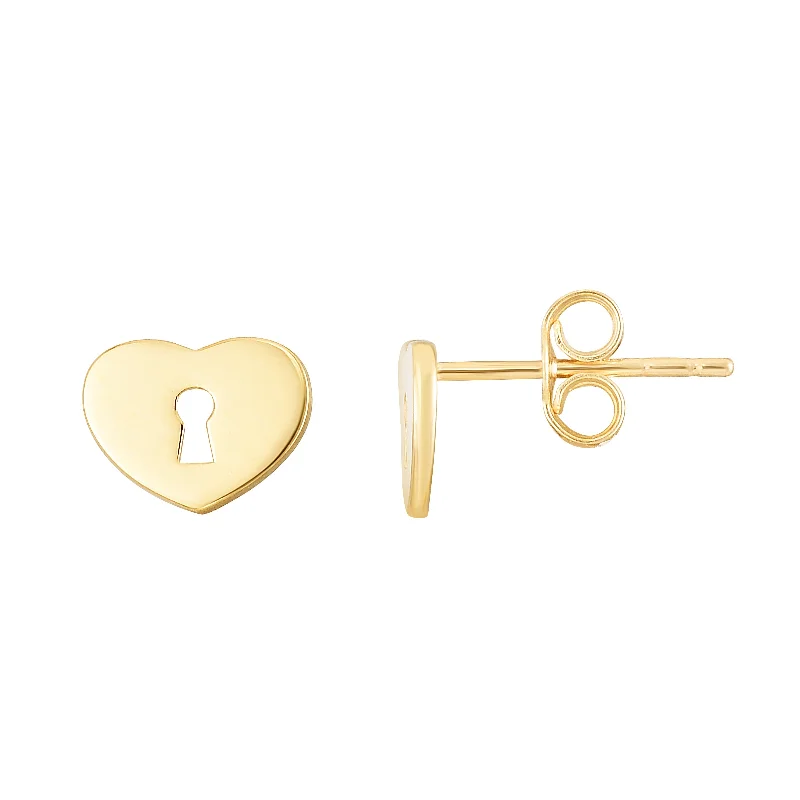 women's luxury gold earrings-14K Heart Padlock Studs