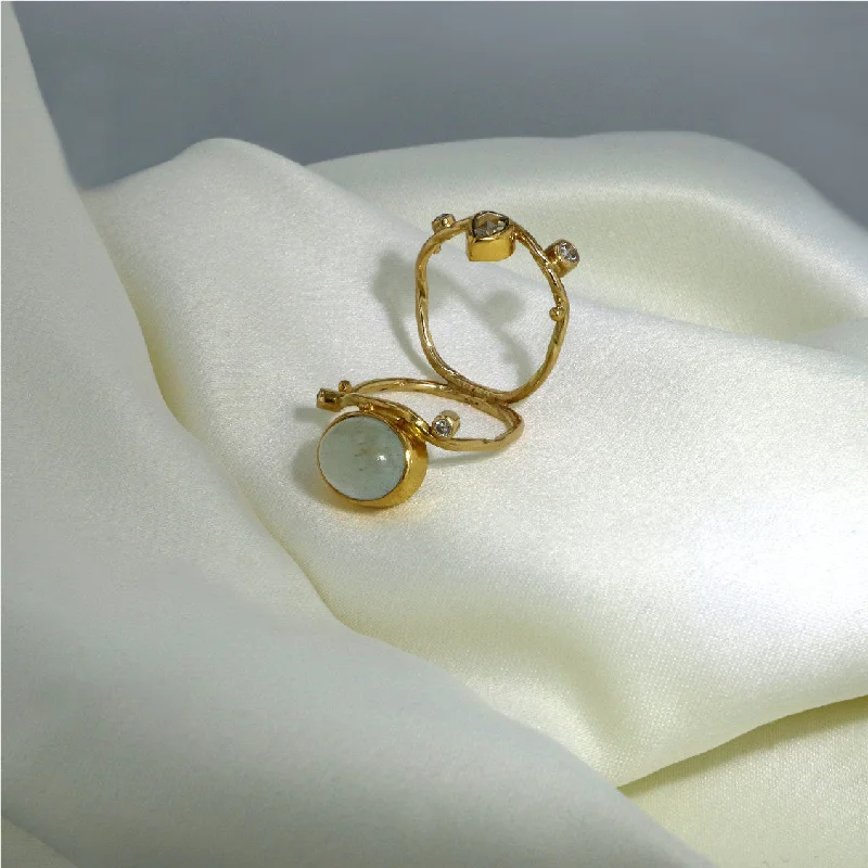 women's oversized rings-Semper 18K & 22K Gold Ring w. Aquamarine & Diamonds