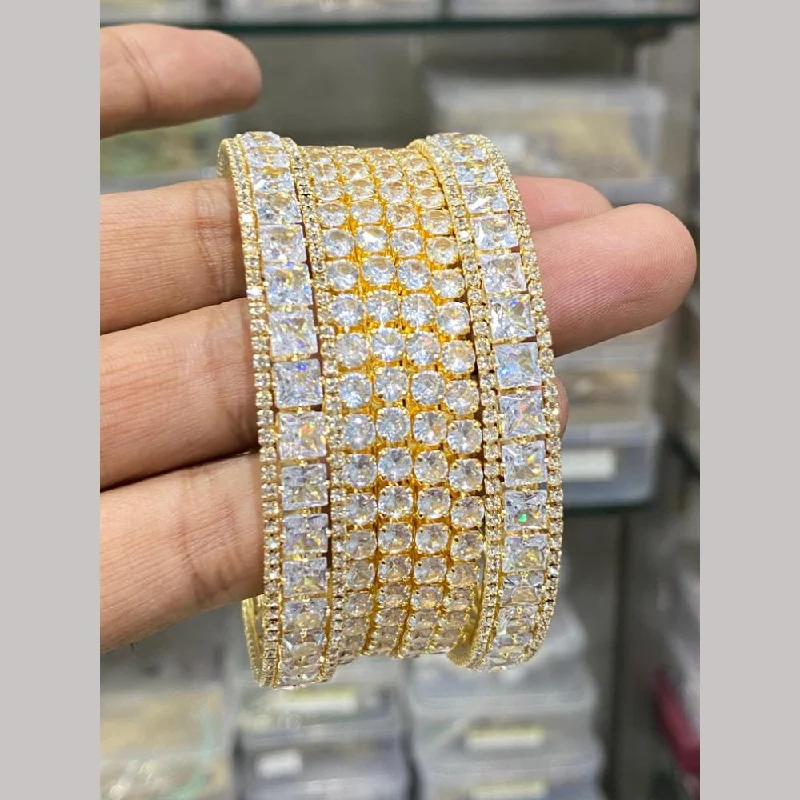 women's birthstone bracelets-Hira Collections Gold Plated American Diamond Bangles Set