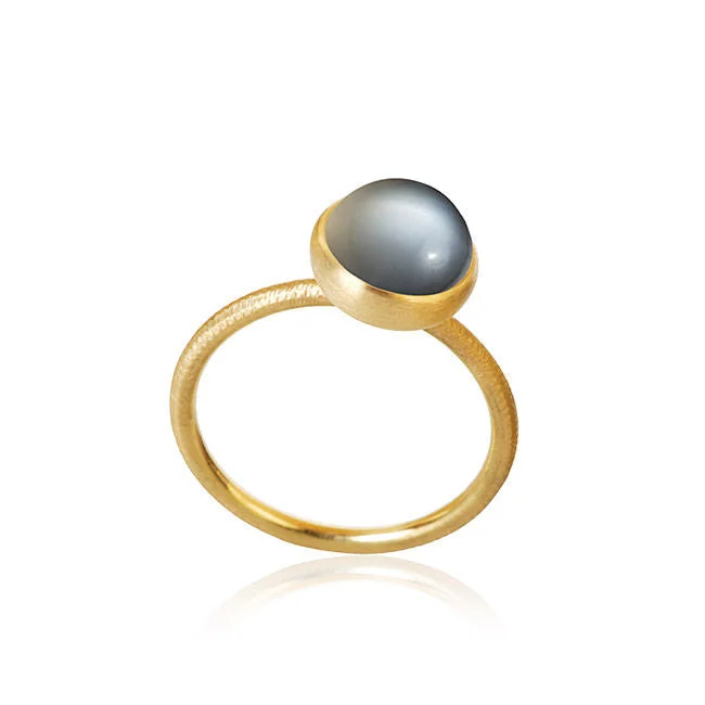 women's platinum engagement rings-Small Pacific 18K Gold Ring w. Grey Moonstone