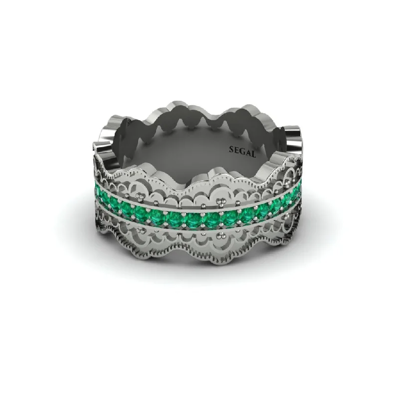 halo-style engagement rings-Emerald Regal Eternity Openwork Wedding Ring - Dayana No. 6