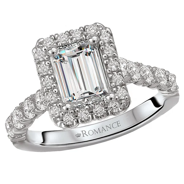 simple engagement rings-14K White Gold Halo Semi-mount Romance Collection Wedding Ring.