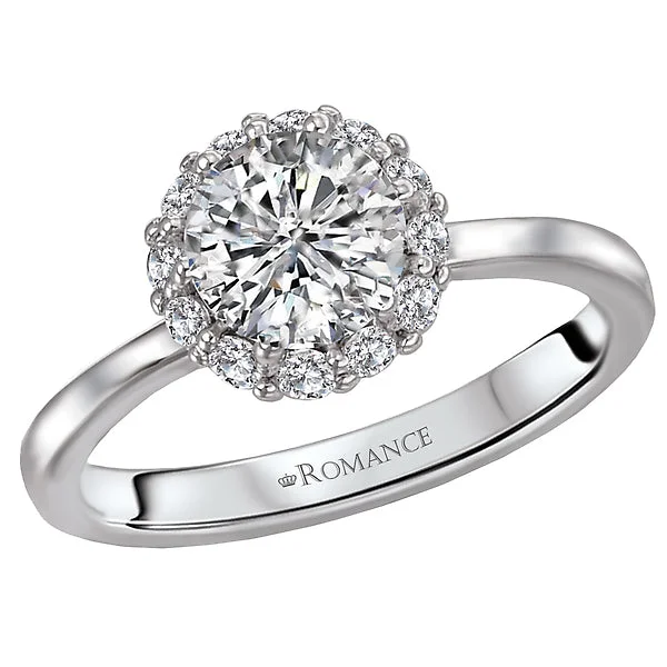 custom diamond engagement rings-14K White Gold Halo Semi-Mount Romance Collection Wedding Ring.