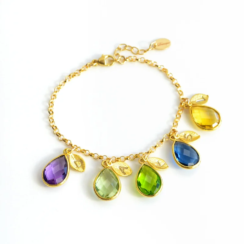 women's eco-friendly bracelets-Mother's Charm Bracelet with Teardrop Birthstones and Initials